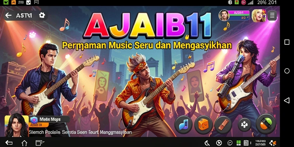 Tampilan gameplay AJAIB11 yang menarik dengan berbagai instrumen musik.