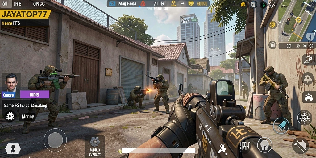 Tampilan aksi mendebarkan dalam JAYATOP77 dengan gameplay FPS yang seru.