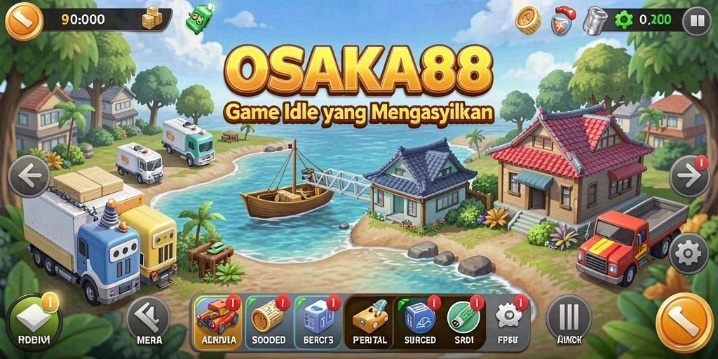 Screenshot utama OSAKA88 menampilkan karakter imut dalam gameplay Idle.