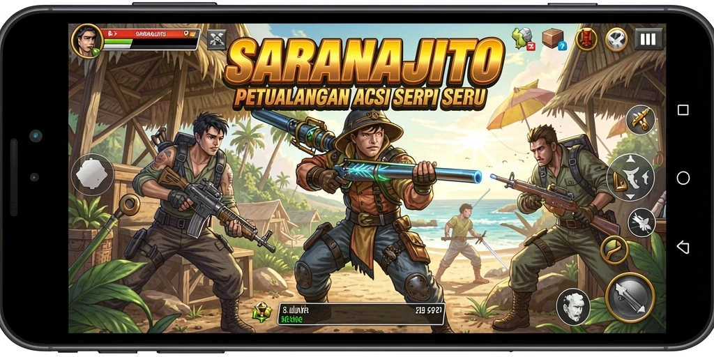 Tampilan gameplay SARANAJITU dengan aksi yang mendebarkan.