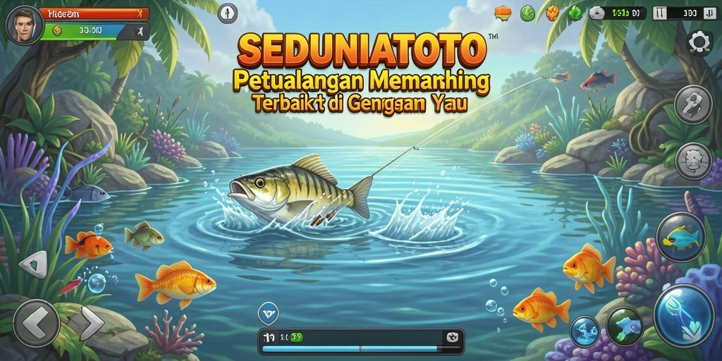 Tampilan gameplay SEDUNIATOTO yang menampilkan keseruan memancing ikan.