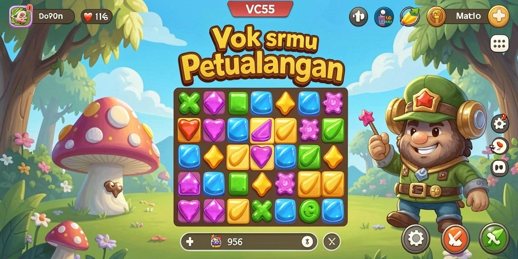 Screenshot VC55 menunjukkan gameplay seru dengan kombinasi warna-warni.
